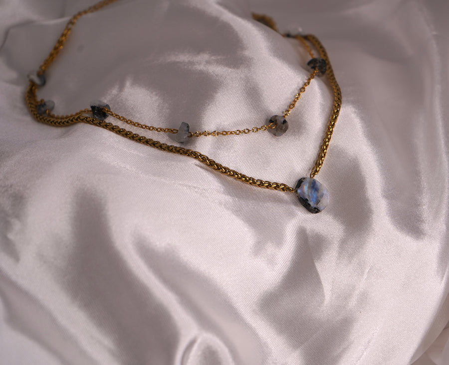 Lunar Veil – Double Layer Moonstone Necklace