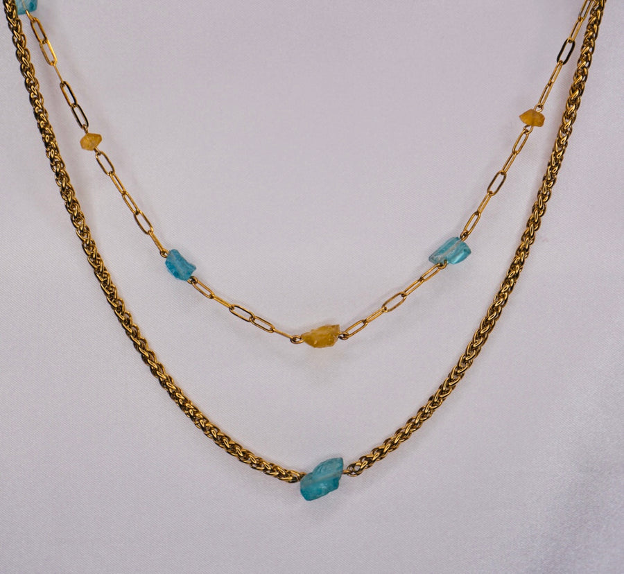 Celestial Blue Apatite & Citrine Double-Layer Necklace